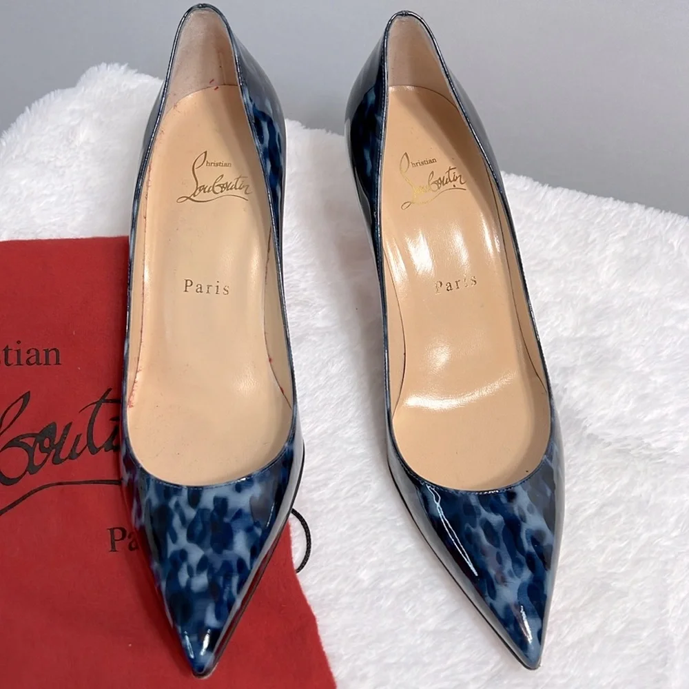 Christian Louboutin Decollete Blue Patent Leather Tortoise Print Pump size 37.5 - Picture 2 of 12